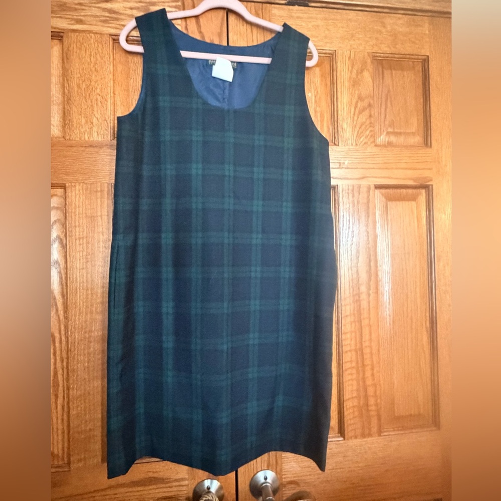 Harve Benard Green and Navy Plaid Sleeveless Midi Dress